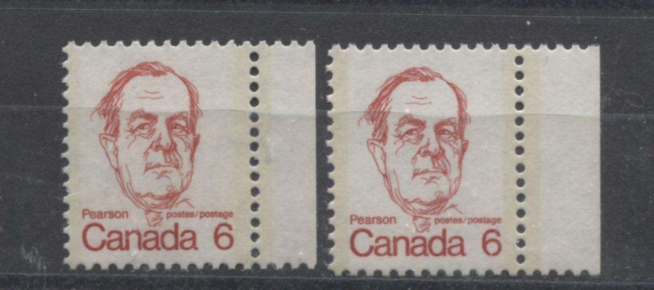 Canada #591i,iii (SG#698) 6c Scarlet Pearson 1972-1978 Caricature Issue DF & LF Paper Type 1 & 5 VF-80 NH Brixton Chrome 
