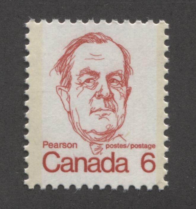 Canada #591iv (SG#698) 6c Bright Scarlet Pearson 1972-1978 Caricature Issue MF Paper Type 2 VF-75 NH Brixton Chrome 