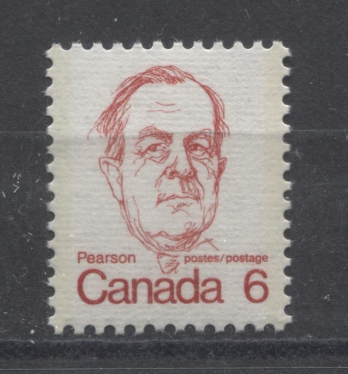 Canada #591v (SG#698) 6c Scarlet Pearson 1972-1978 Caricature Issue DF/LF Ribbed Paper Type 2 VF-84 NH Brixton Chrome 