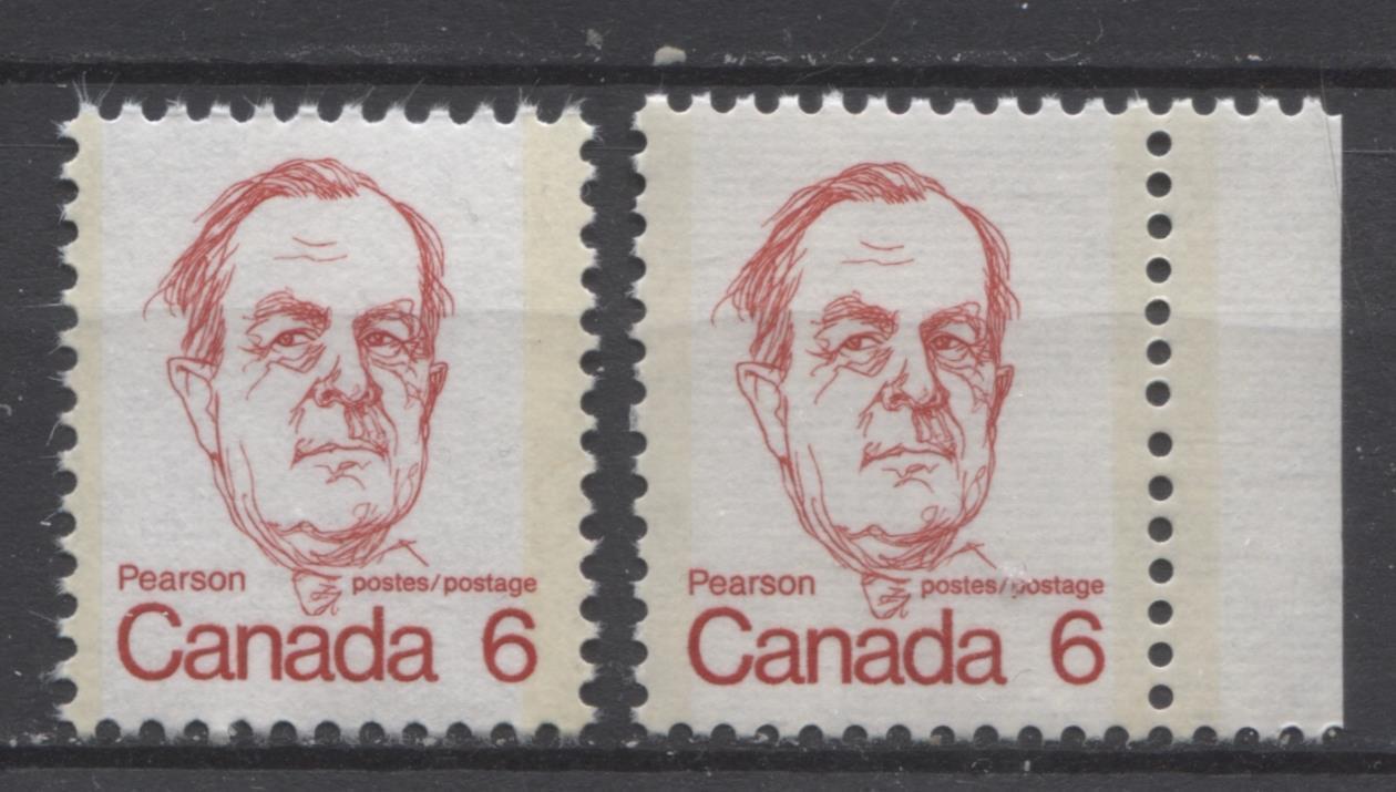 Canada #591,v (SG#698) 6c Scarlet Pearson 1972-1978 Caricature Issue NF & DF/LF Paper Type 2 VF-80 NH Brixton Chrome 