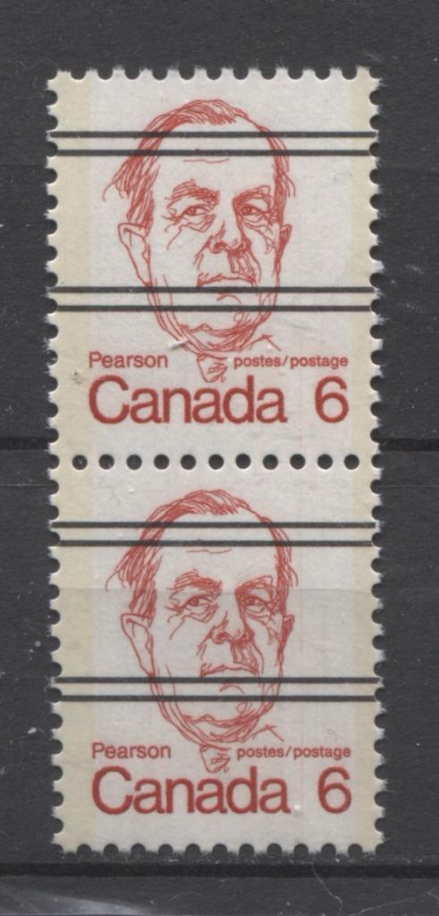 Canada #591xxiii (SG#698) 6c Scarlet Pearson 1972-1978 Caricature Issue Precancel Vertical Hairline VF-75 NH Brixton Chrome 