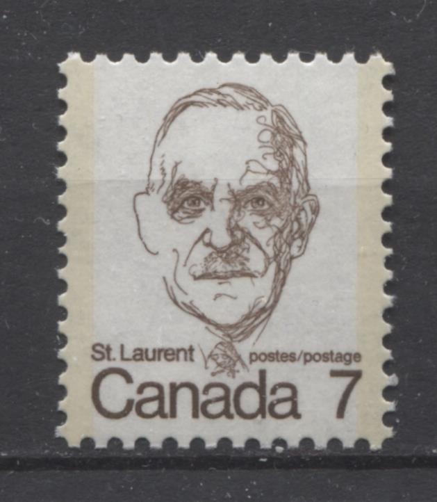 Canada #592iii (SG#699) 7c Sepia St. Laurent 1972-1978 Caricature Issue NF Paper Type 7 VF-84 NH Brixton Chrome 