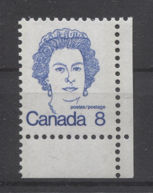 Canada #593 (SG#700) 8c Ultramarine Queen Elizabeth II 1972-1978 Caricature Issue Thin NF Paper Type 2 F-70 NH Brixton Chrome 