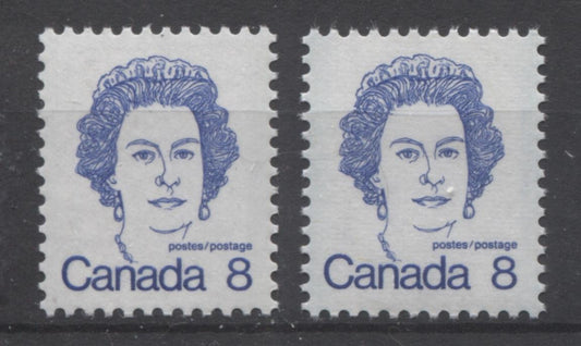 Canada #593 (SG#700)i, iv 8c Ultramarine Queen Elizabeth II 1972-1978 Caricature Issue DF & LF Paper Types 3 & 4 VF-80 NH Brixton Chrome 