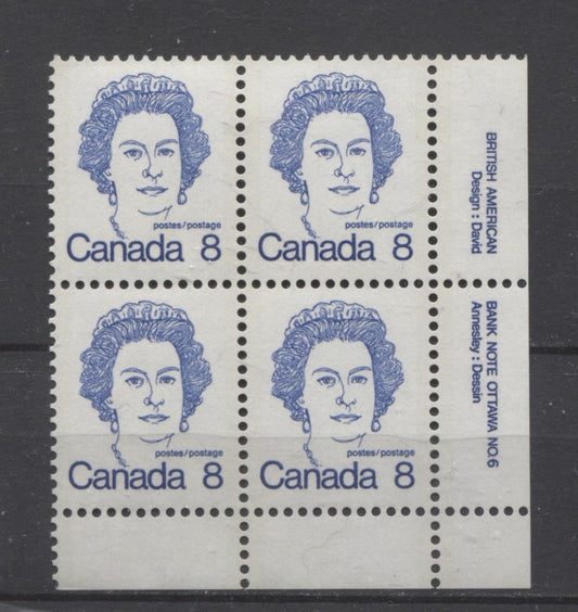 Canada #593b (SG#700a) 8c Ultramarine Queen Elizabeth II 1972-1978 Caricature Issue Plate 6 NF Paper Type 3 VF-80 NH Brixton Chrome 