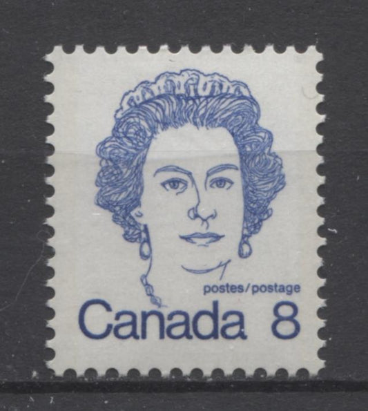 Canada #593bi (SG#700a) 8c Ultramarine Queen Elizabeth II 1972-1978 Caricature Issue P. 13 x 13.3 DF Paper Type 1 F-70 NH Brixton Chrome 