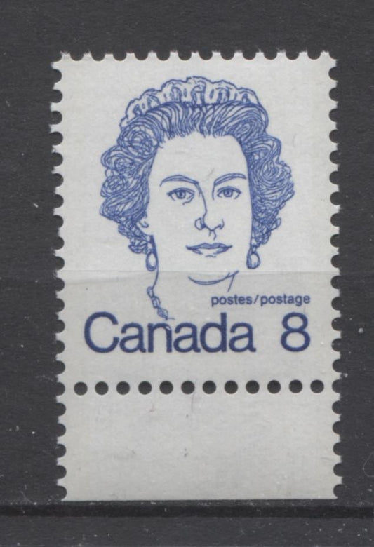 Canada #593bi (SG#700a) 8c Ultramarine Queen Elizabeth II 1972-1978 Caricature Issue P. 13 x 13.3 DF Paper Type 1 VF-75 NH Brixton Chrome 