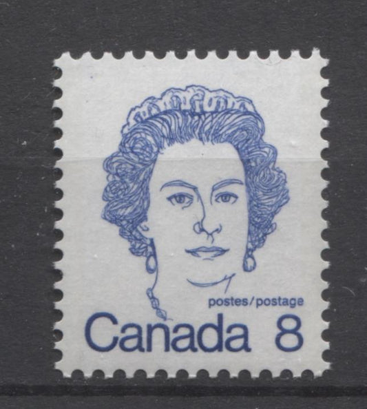 Canada #593bi (SG#700a) 8c Ultramarine Queen Elizabeth II 1972-1978 Caricature Issue P. 13 x 13.3 DF Paper Type 1 VF-80 NH Brixton Chrome 