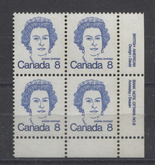 Canada #593bi (SG#700a) 8c Ultramarine Queen Elizabeth II 1972-1978 Caricature Issue Plate 6 LR DF Paper Type 5 VF-75 NH Brixton Chrome 