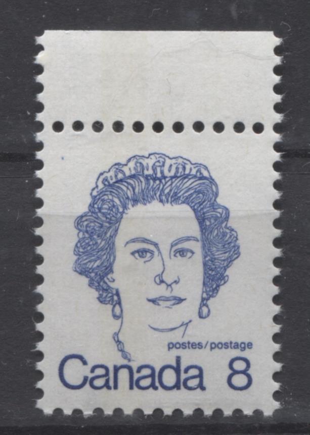 Canada #593iii (SG#700) 8c Ultramarine Queen Elizabeth II 1972-1978 Caricature Issue 1 Bar Tag And Dots to Left of Tiara VF-80 NH Brixton Chrome 