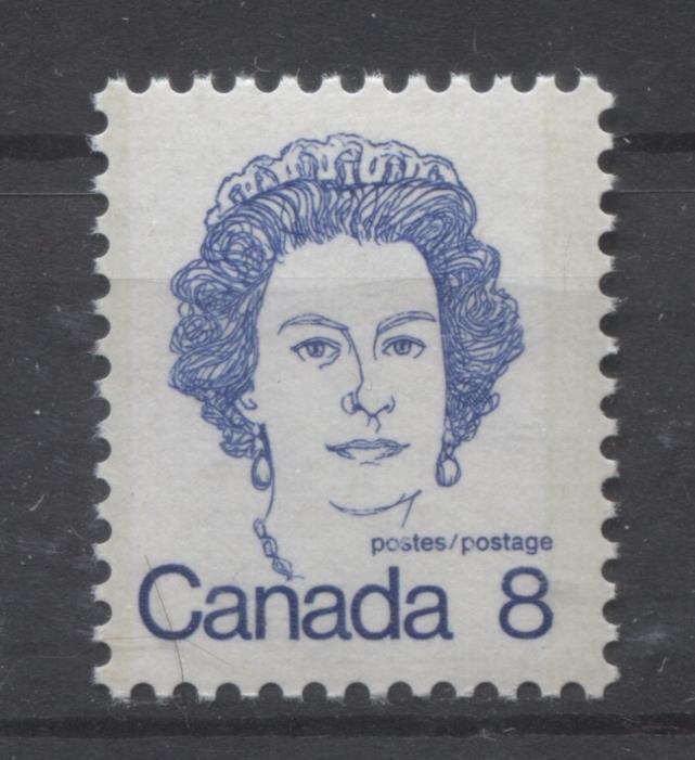 Canada #593iii (SG#700) 8c Ultramarine Queen Elizabeth II 1972-1978 Caricature Issue LF Paper Type 4 Dry Inking F-70 NH Brixton Chrome 