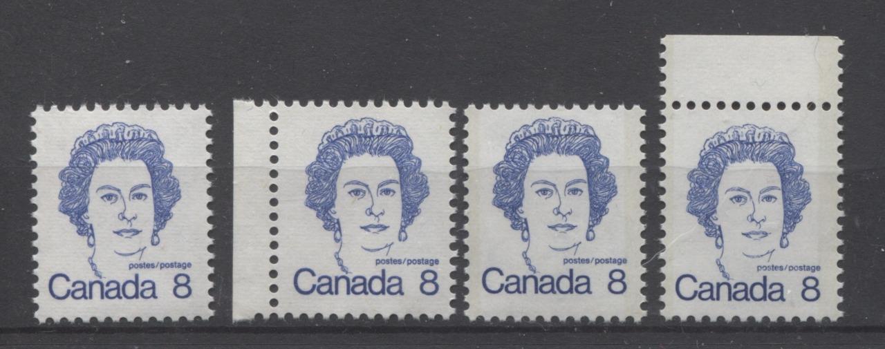 Canada #593iii,iv (SG#700) 8c Ultramarine Queen Elizabeth II 1972-1978 Caricature Issue LF & LF Ribbed Types 3, 4, 2 & 3 F-70 NH Brixton Chrome 