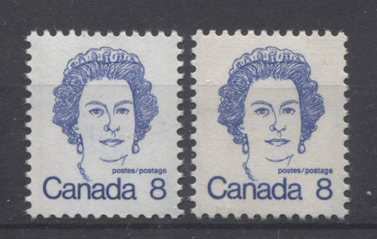 Canada #593iii,ix (SG#700) 8c Ultramarine Queen Elizabeth II 1972-1978 Caricature Issue LF & HF Types 4 & 2 VF-80 NH Brixton Chrome 