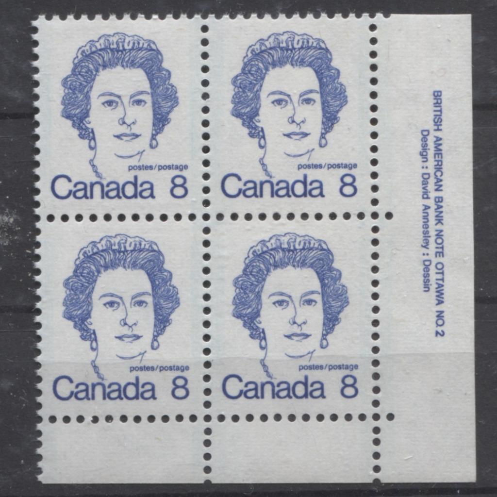 Canada #593iv (SG#700) 8c Ultramarine Queen Elizabeth II 1972-1978 Caricature Issue Plate 2 LR LF Ribbed Paper Type 5 VF-75 NH Brixton Chrome 