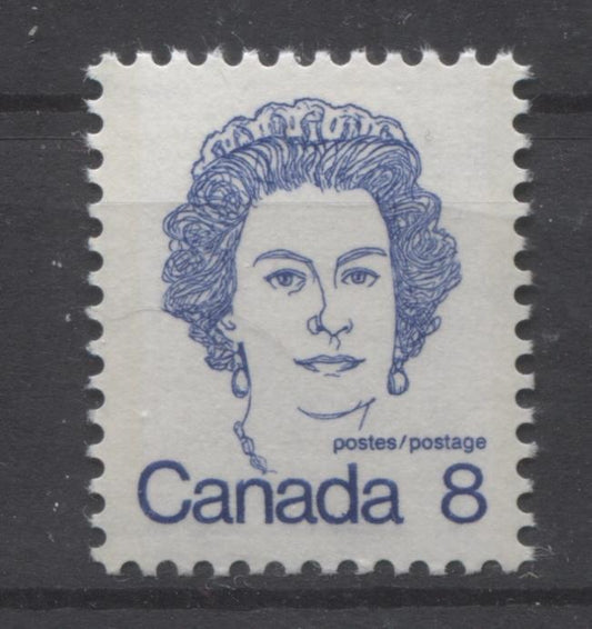 Canada #593ix (SG#700) 8c Ultramarine Queen Elizabeth II 1972-1978 Caricature Issue HF Paper Type 1 VF-84 NH Brixton Chrome 
