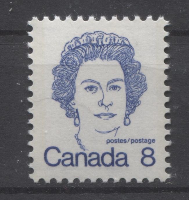 Canada #593ix (SG#700) 8c Ultramarine Queen Elizabeth II 1972-1978 Caricature Issue HF Paper Type 1 VF-84 NH Brixton Chrome 