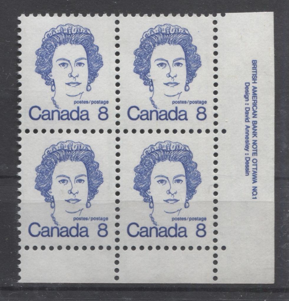 Canada #593ix (SG#700) 8c Ultramarine Queen Elizabeth II 1972-1978 Caricature Issue Plate 1 LR HF Paper Type 1 VF-75 NH Brixton Chrome 