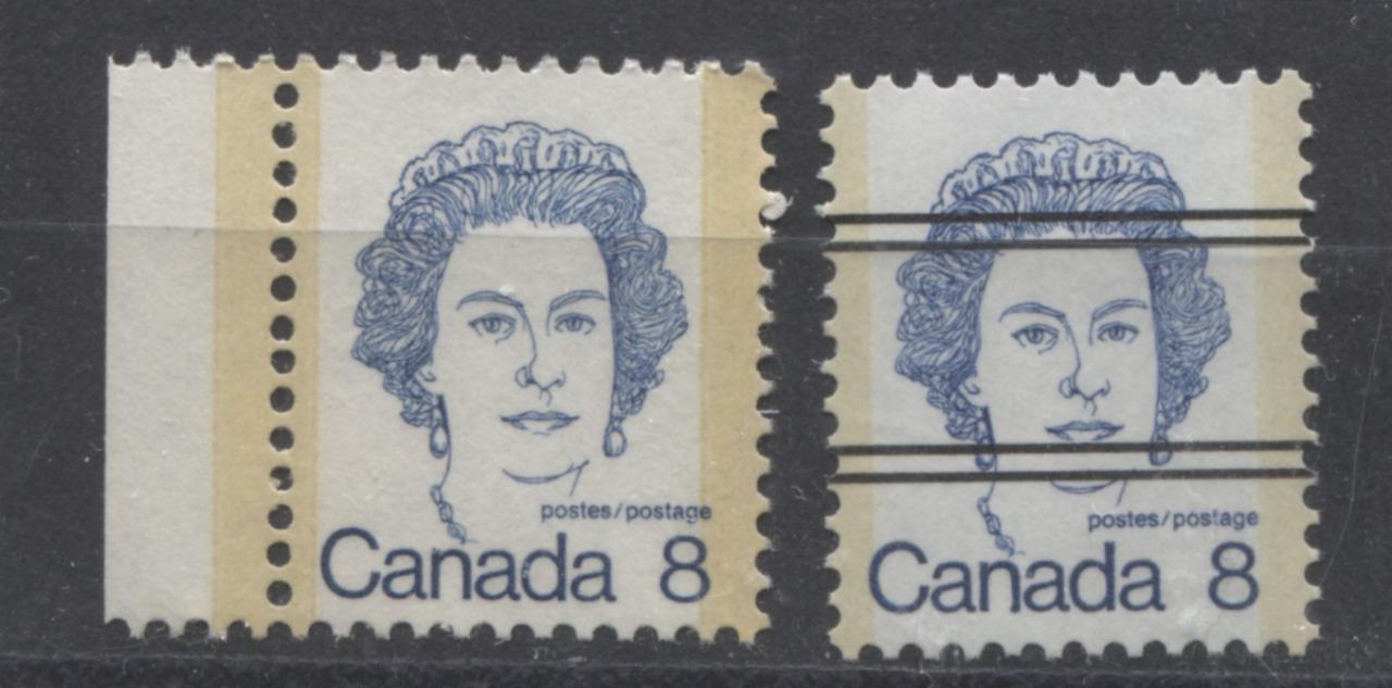 Canada #593viii,xx (SG#700) 8c Deep Blue Queen Elizabeth II 1972-1978 Caricature Issue Precancel & DF Paper VF-75 NH Brixton Chrome 