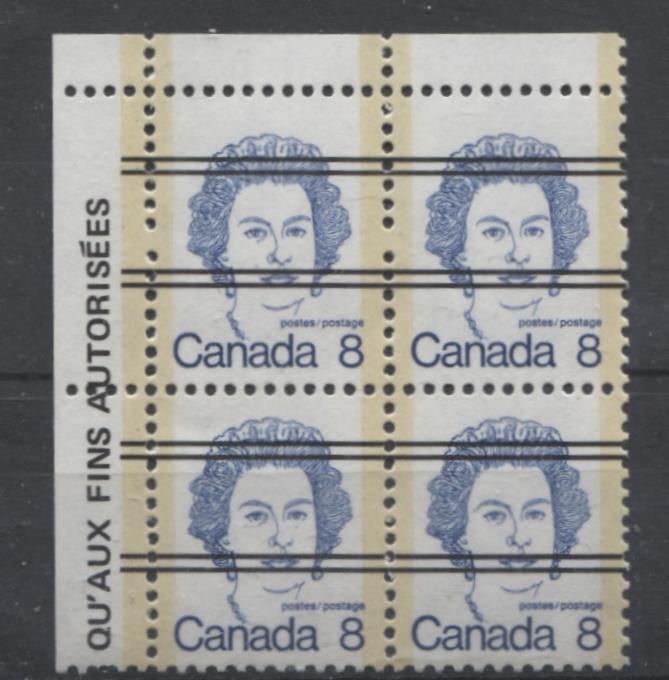 Canada #593xx (SG#700) 8c Deep Blue Queen Elizabeth II 1972-1978 Caricature Issue Precancel Blank UL Paper Type 5 VF-75 NH Brixton Chrome 