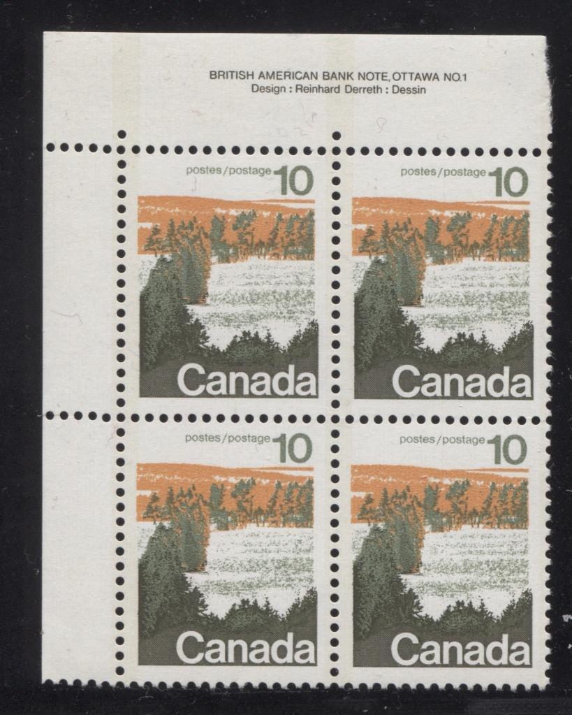 Canada #594i (SG#702) 10c Forest 1972-1978 Caricature Issue Type 1, 3 mm OP-2 Tag, Paper Type 1 Plate 1 UL VF-75 NH Brixton Chrome 