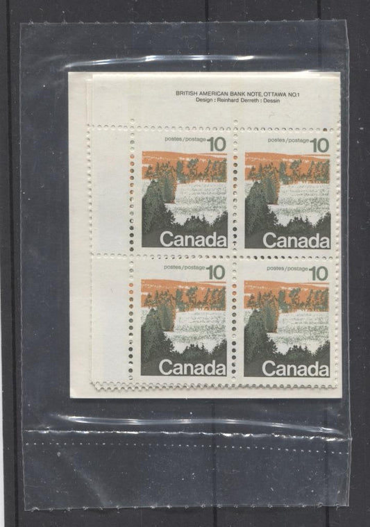 Canada #594i (SG#702) 10c Forest 1972-1978 Caricature Issue Type 1, 3 mm OP-2 Tag, Plate 1 Sealed Pack Of Plate Blocks VF-80 NH Brixton Chrome 