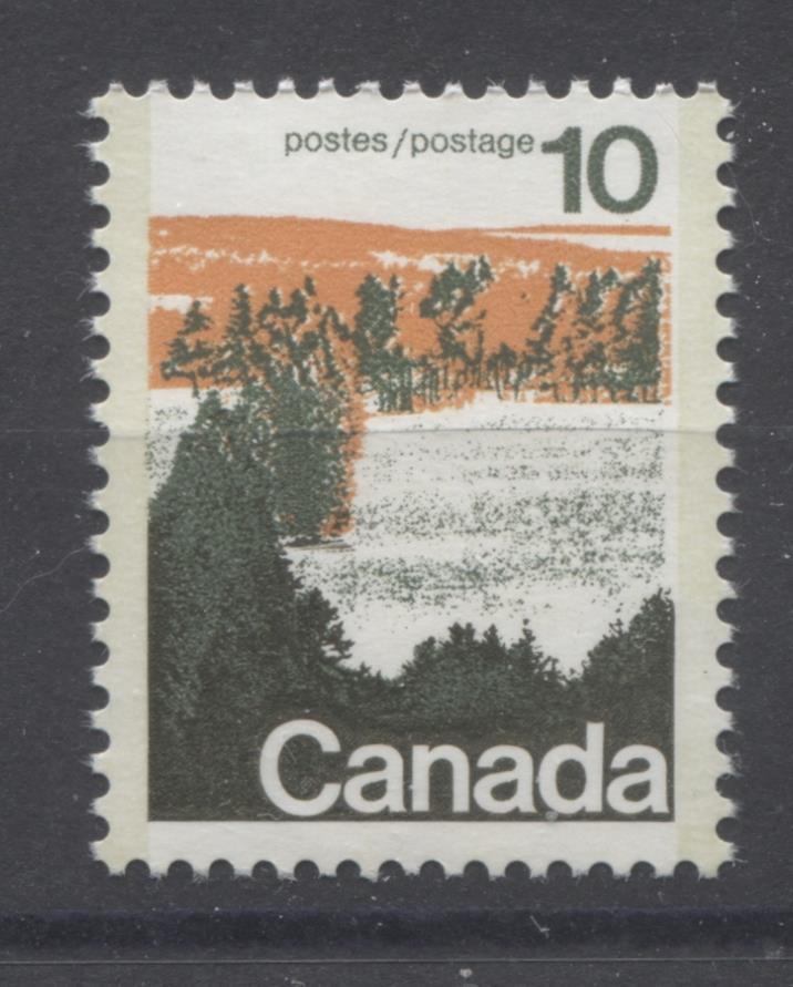 Canada #594viii (SG#702a) 10c Forest 1972-1978 Caricature Issue Type 2, Perf. 12.5 x 12, GT-2 OP-2 Tagging Paper Type 3 Plate 2 VF-80 NH Brixton Chrome 