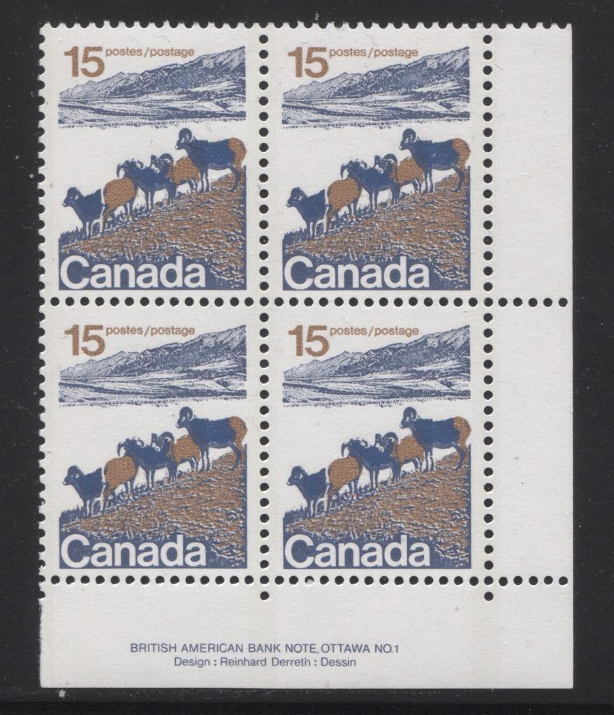 Canada #595ii (SG#703) 15c Mountain Sheep 1972-1978 Caricature Issue Type 1, 3 mm OP-2 Tagging, Paper Type 3 Plate 1 LR VF-75 NH Brixton Chrome 