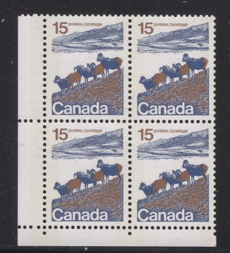 Canada #595iii (SG#703p) 15c Mountain Sheep 1972-1978 Caricature Issue Type 1, W2B Tagging, Paper Type 5 LL Block VF-84 NH Brixton Chrome 