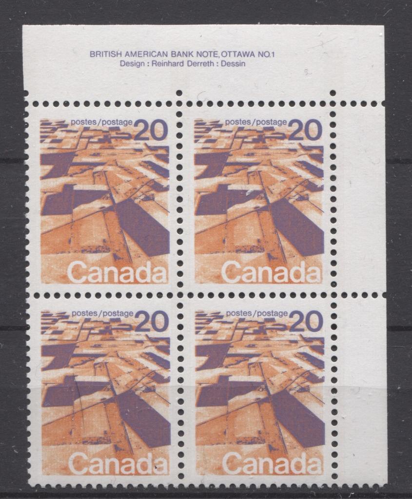 Canada #596 (SG#704) 20c Prairies 1972-1978 Caricature Issue GT-2 Migrated OP-4 Tagging, Ribbed Paper Plate 1 UR VF-75 NH Brixton Chrome 