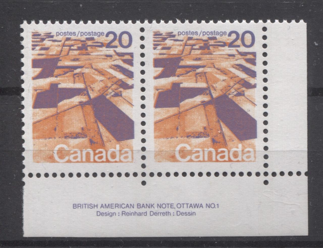 Canada #596 (SG#704) 20c Prairies 1972-1978 Caricature Issue GT-2 OP-4 Tagging Paper Type 11 Plate 1 LR Pr VF-80 NH Brixton Chrome 