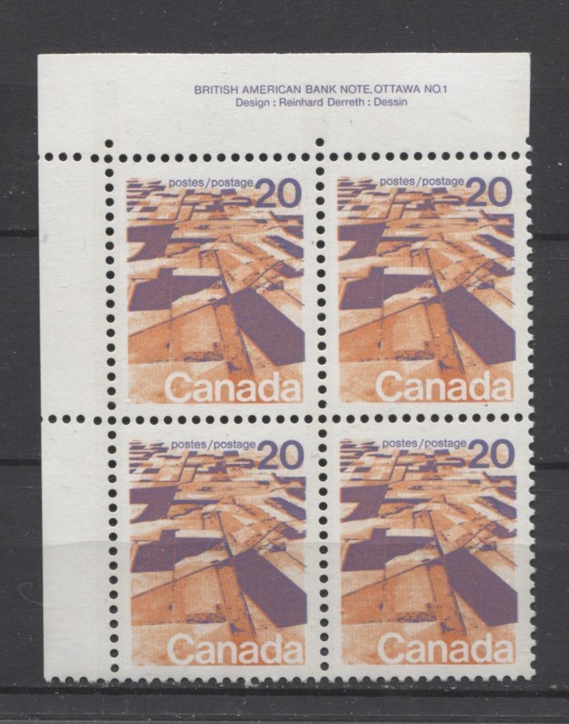 Canada #596 (SG#704) 20c Prairies 1972-1978 Caricature Issue GT-2 OP-4 Tagging Paper Type 12 Plate 1 UL VF-84 NH Brixton Chrome 