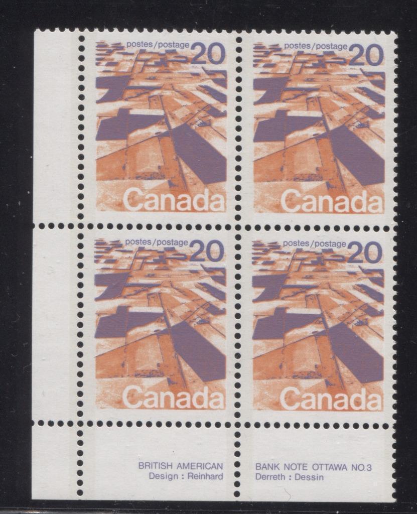 Canada #596aiii (SG#704a) 20c Prairies 1972-1978 Caricature Issue Perf. 13.3 MF Paper Type 3 Plate 3 LL VF-75 NH Brixton Chrome 