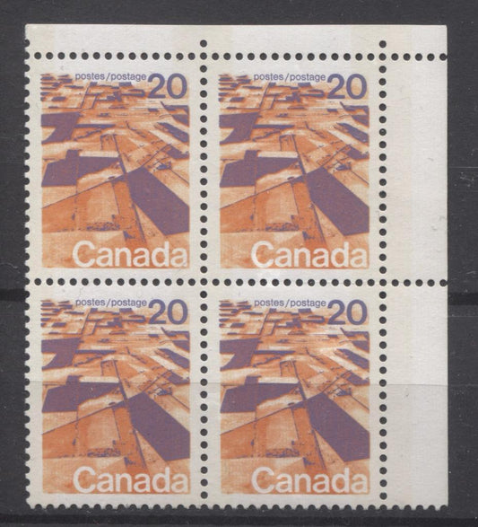 Canada #596vii (SG#704p) 20c Prairies 1972-1978 Caricature Issue W2B Tagging, Ribbed Paper Type 4 Blank UR VF-80 NH Brixton Chrome 