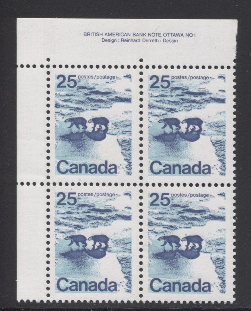 Canada #597 (SG#705) 25c Polar Bears 1972-1978 Caricature Issue GT-2 Migrated OP-4 Tagging, Ribbed Paper Plate 1 UL VF-75 NH Brixton Chrome 