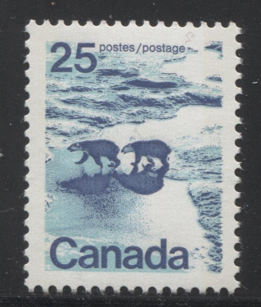 Canada #597iii (SG#705p) 25c Polar Bears 1972-1978 Caricature Issue W2B Tagging, Ribbed Paper/Ink Type 9 VF-80 NH Brixton Chrome 