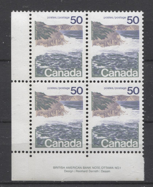 Canada #598 (SG#706) 50c Seashore 1972-1978 Caricature Issue, Type 1, GT-2 Migrated OP-4 Tagging, Ribbed Paper Plate 1 LL VF-84 NH Brixton Chrome 