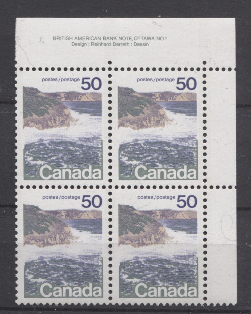 Canada #598 (SG#706) 50c Seashore 1972-1978 Caricature Issue, Type 1, GT-2 Migrated OP-4 Tagging, Ribbed Paper Plate 1 UR VF-80 NH Brixton Chrome 