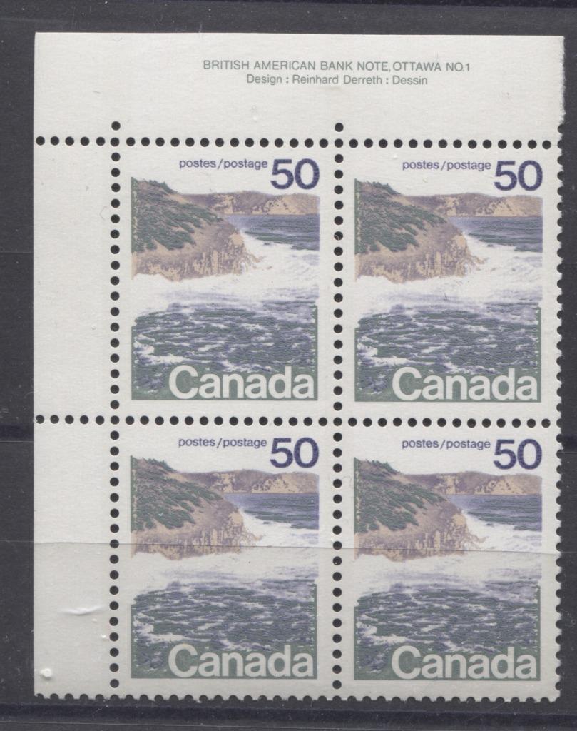 Canada #598 (SG#706) 50c Seashore 1972-1978 Caricature Issue Type 1, GT-2 OP-4 Tagging, Ribbed Paper Type 10 Plate 1 UL VF-75 NH Brixton Chrome 