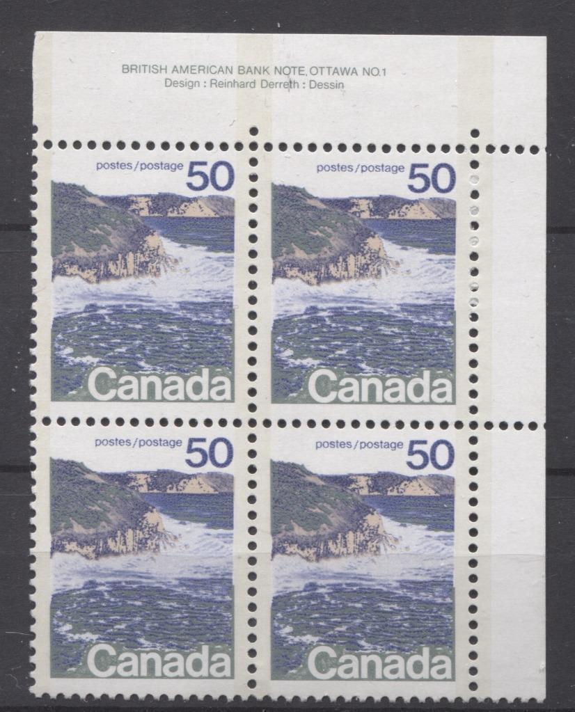 Canada #598iii (SG#706a) 50c Seashore 1972-1978 Caricature Issue Type 2, Perf. 12.5 x 12, Smooth Paper Type 2 Plate 1 UR VF-80 NH Brixton Chrome 