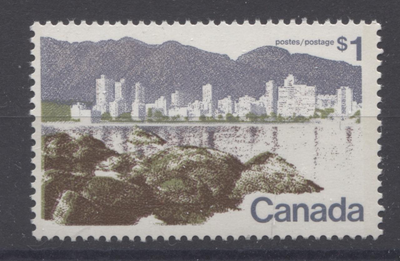Canada #599 (SG#709) $1 Vancouver 1972-1978 Caricature Issue Perf. 12.5 x 12 DF Paper Type 4 F-70 NH Brixton Chrome 