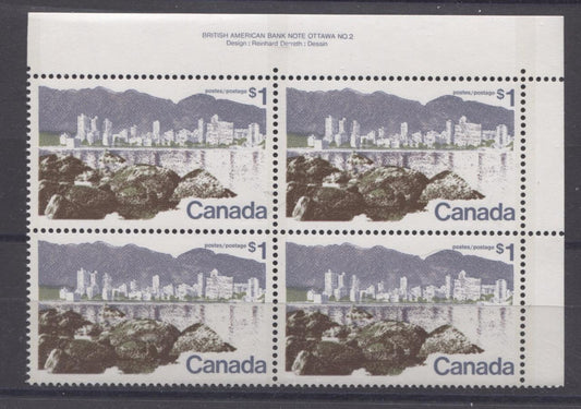 Canada #599aiv (SG#709a) $1 Vancouver 1972-1978 Caricature Issue Perf.13.3, Agate Rocks MF Paper Type 2 UR VF-80 NH Brixton Chrome 