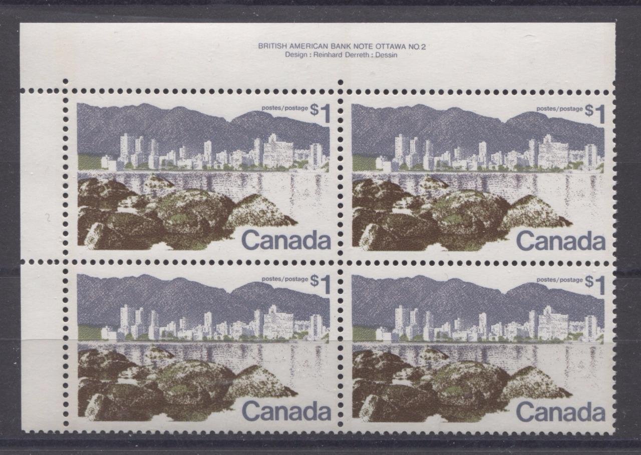 Canada #599iii (SG#709) $1 Vancouver 1972-1978 Caricature Issue Perf. 12.5 x 12 LF Paper Type 1 UL VF-80 NH Brixton Chrome 
