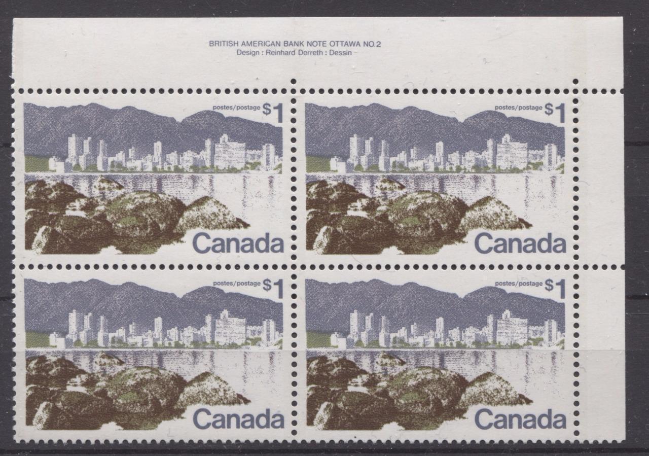 Canada #599iii (SG#709) $1 Vancouver 1972-1978 Caricature Issue Perf. 12.5 x 12 LF Paper Type 1 UR VF-80 NH Brixton Chrome 
