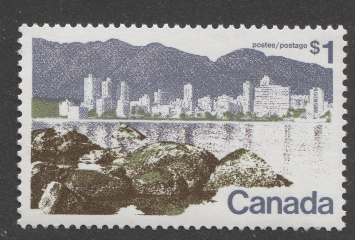 Canada #599iii (SG#709) $1 Vancouver 1972-1978 Caricature Issue Perf. 12.5 x 12 LF Paper Type 1 VF-84 NH Brixton Chrome 