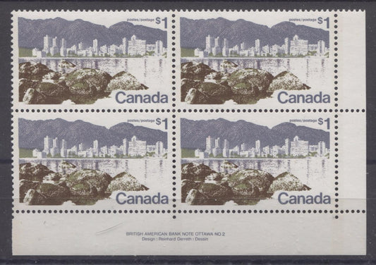 Canada #599iii (SG#709) $1 Vancouver 1972-1978 Caricature Issue Perf. 12.5 x 12 LF Paper Type 10 LR VF-80 NH Brixton Chrome 