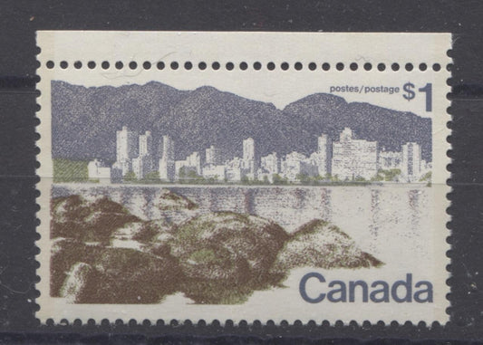 Canada #599iii (SG#709) $1 Vancouver 1972-1978 Caricature Issue Perf. 12.5 x 12 LF Paper Type 10 VF-75 NH Brixton Chrome 