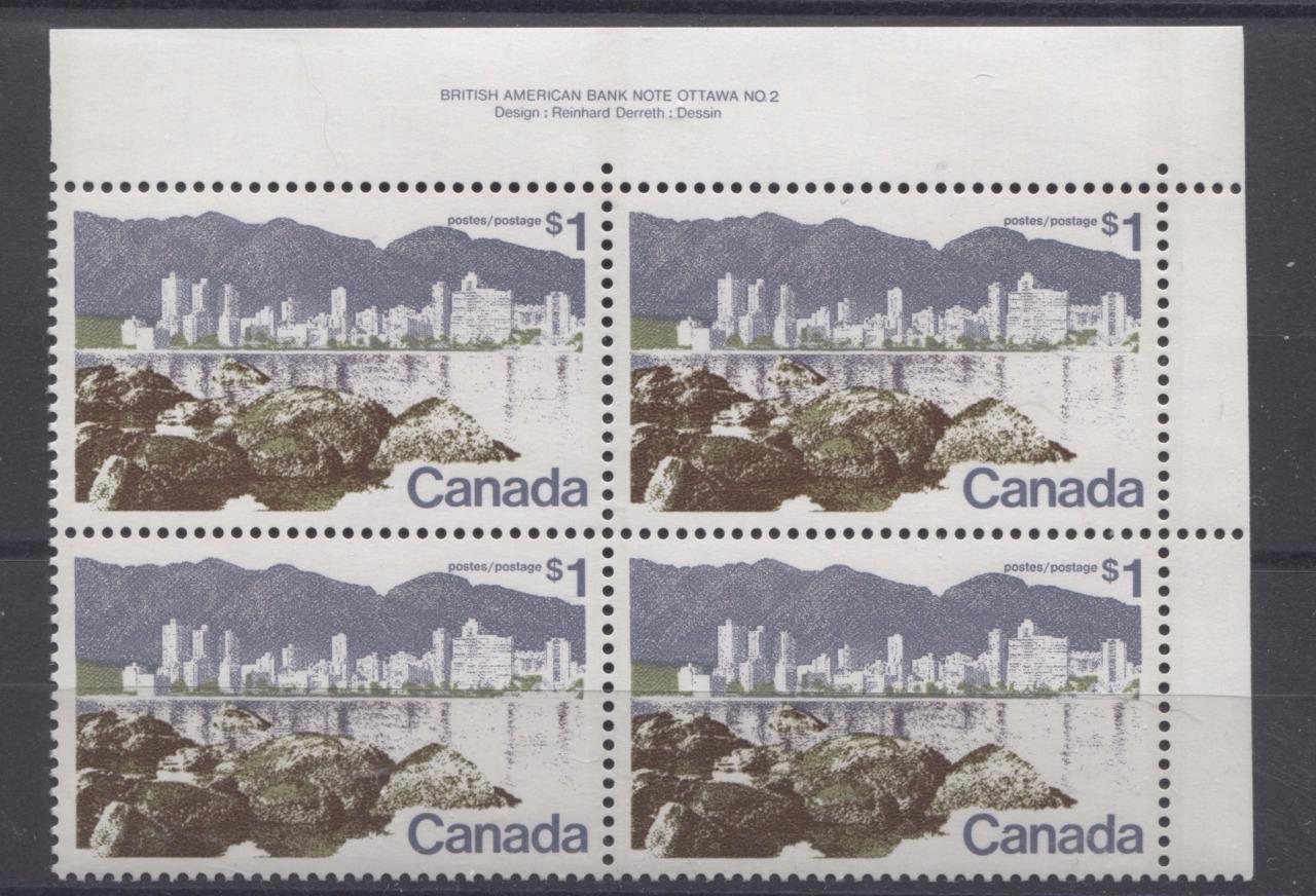 Canada #599iii (SG#709) $1 Vancouver 1972-1978 Caricature Issue Perf. 12.5 x 12 LF Paper Type 3 UR VF-84 NH Brixton Chrome 