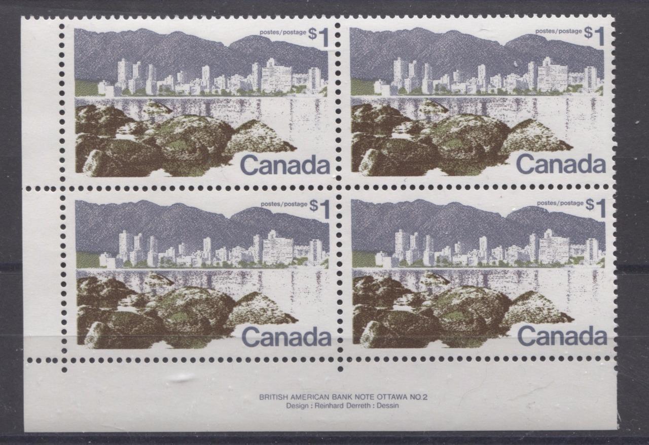 Canada #599iii (SG#709) $1 Vancouver 1972-1978 Caricature Issue Perf. 12.5 x 12 LF Paper Type 4 LL VF-80 NH Brixton Chrome 