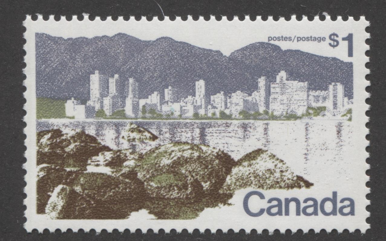 Canada #599iii (SG#709) $1 Vancouver 1972-1978 Caricature Issue Perf. 12.5 x 12 LF Paper Type 4 VF-75 NH Brixton Chrome 