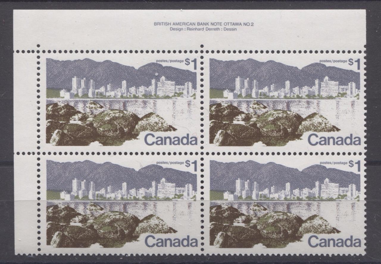 Canada #599iii (SG#709) $1 Vancouver 1972-1978 Caricature Issue Perf. 12.5 x 12 LF Paper Type 5 UL VF-75 NH Brixton Chrome 